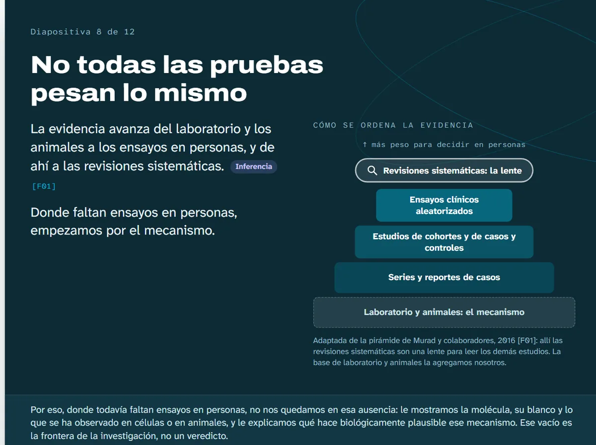 Diapositiva de la lección 1: no todas las pruebas pesan lo mismo, con la pirámide de la evidencia